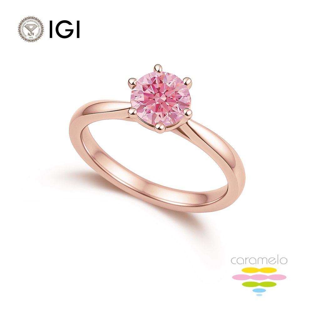 Caramelo 彩糖鑽工坊 IGI 1克拉 粉鑽 粉紅鑽石14K 玫瑰金 鑽戒 (培育鑽石 FANCY VIVID PINK)