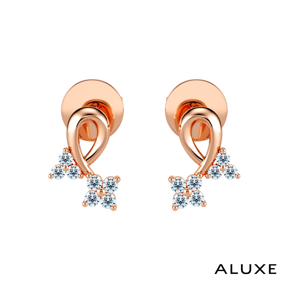 ALUXE 亞立詩 10K金 鑽石耳環 鑽石結之愛 玫瑰金 EE0104