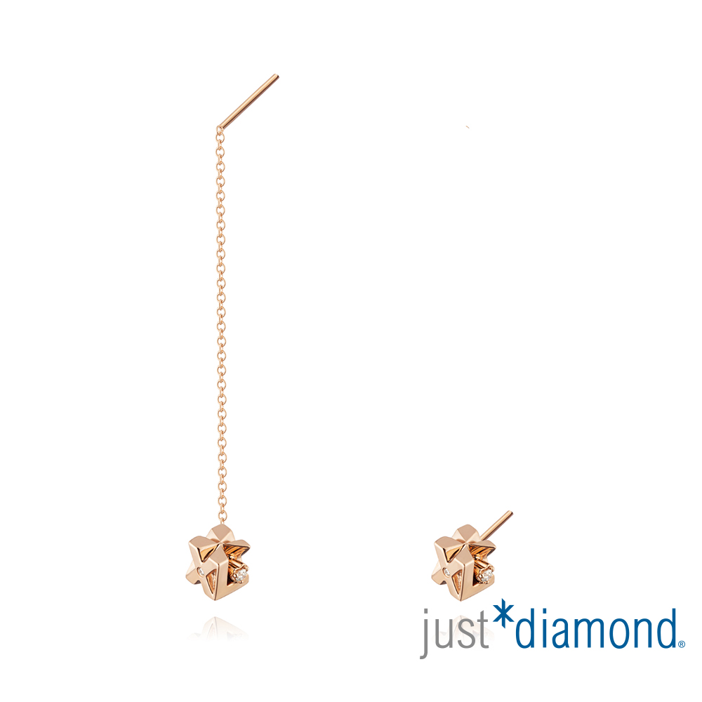 Just Diamond 鎮金店 18K玫瑰金 立方單鑽 不對稱 鑽石耳環