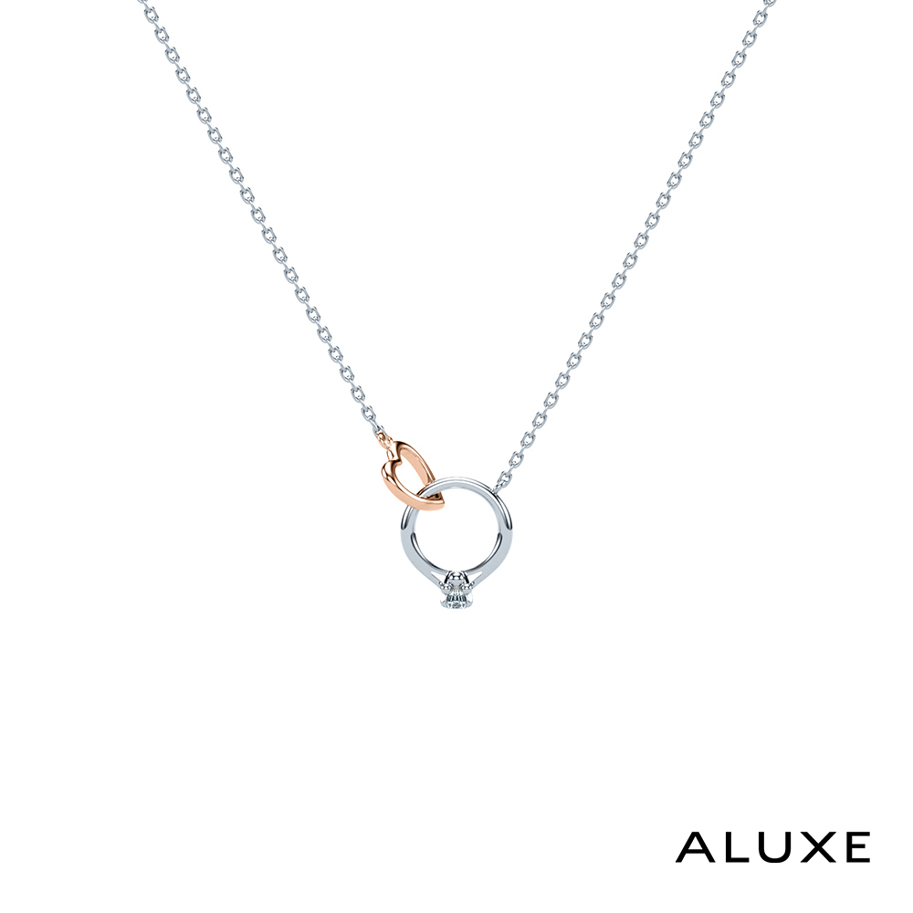 ALUXE 亞立詩 10K金 鑽石項鍊 粉紅愛心 雙色 迪士尼 經典米奇系列 NNDM002