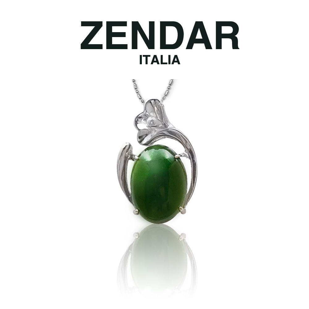ZENDAR 年度純銀橢圓碧玉Blooms墜鍊 10x14mm(Z6016)