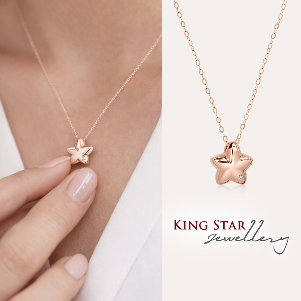 King Star 18K金天然鑽石項鍊 立體星星 輕奢珠寶