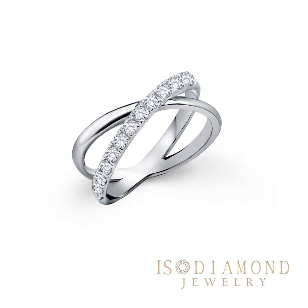 IS DIAMOND 滿鑽鑽石戒指 交叉線戒設計 線戒(培育鑽石)- 婚戒 聖誕節 情人節禮物