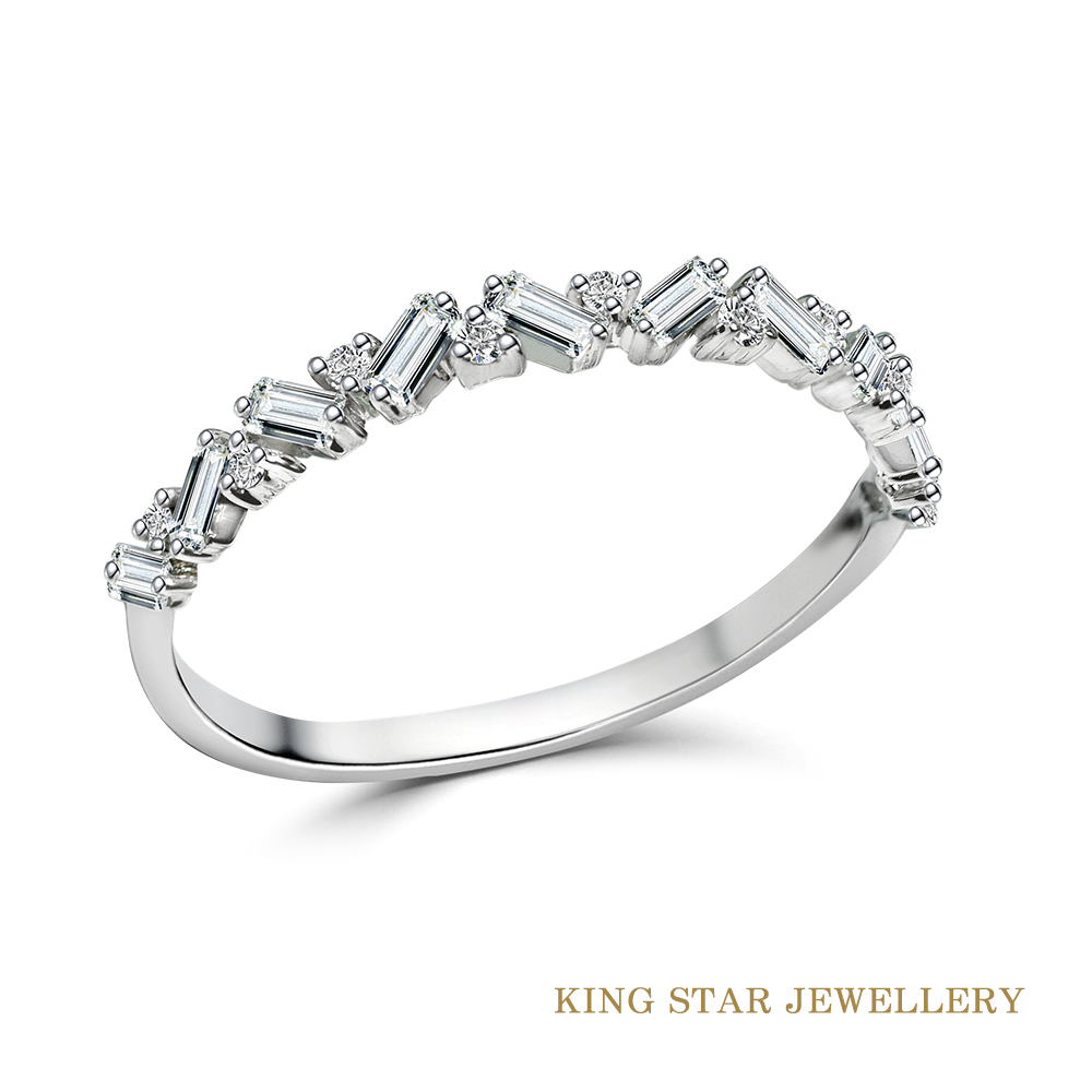 King Star 鉑金台 圓鑽x祖母綠切割 鑽石戒指