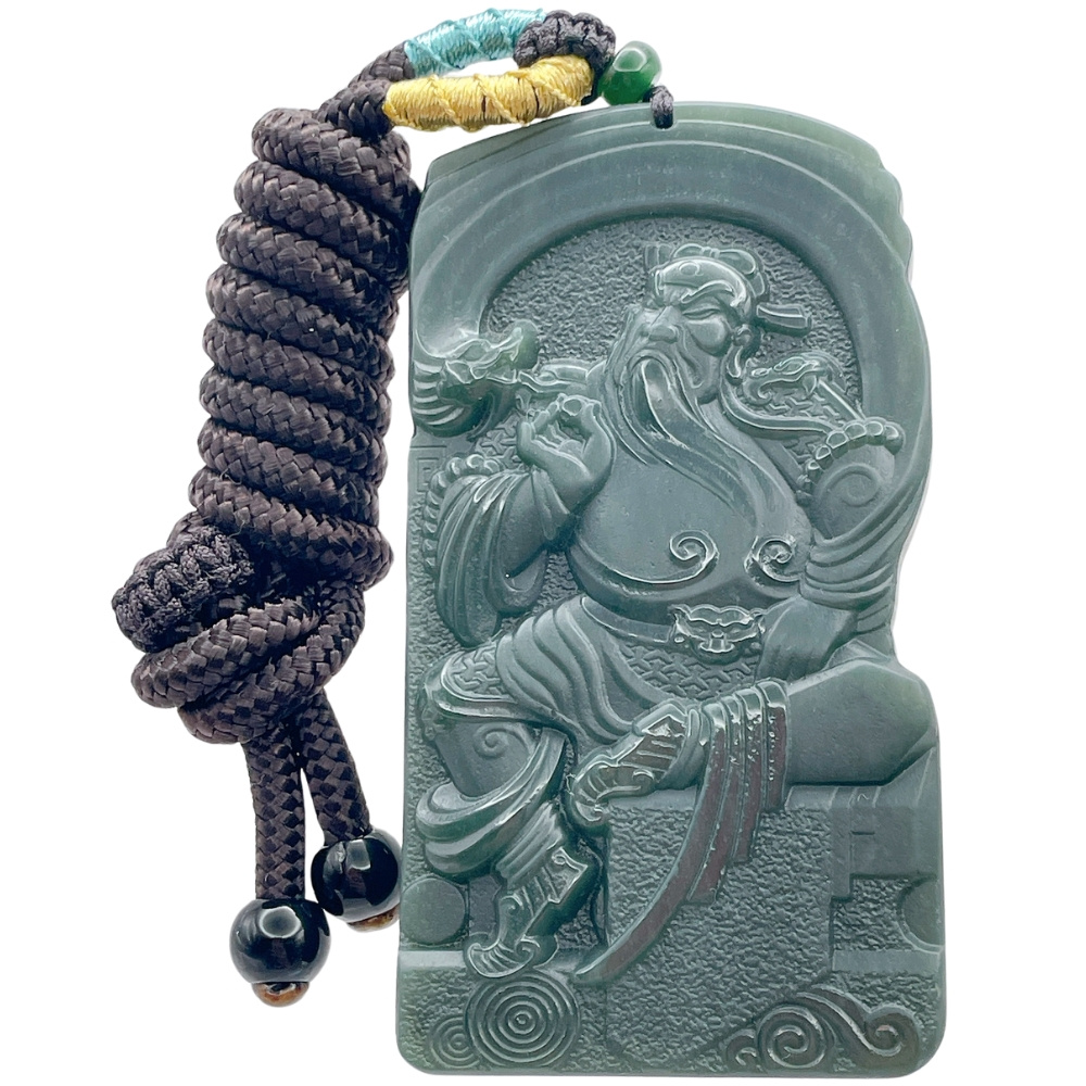 琪臻珠寶天然和田玉塔青料且末藍關公吊墜(和田墨玉_適合初次購買者_關