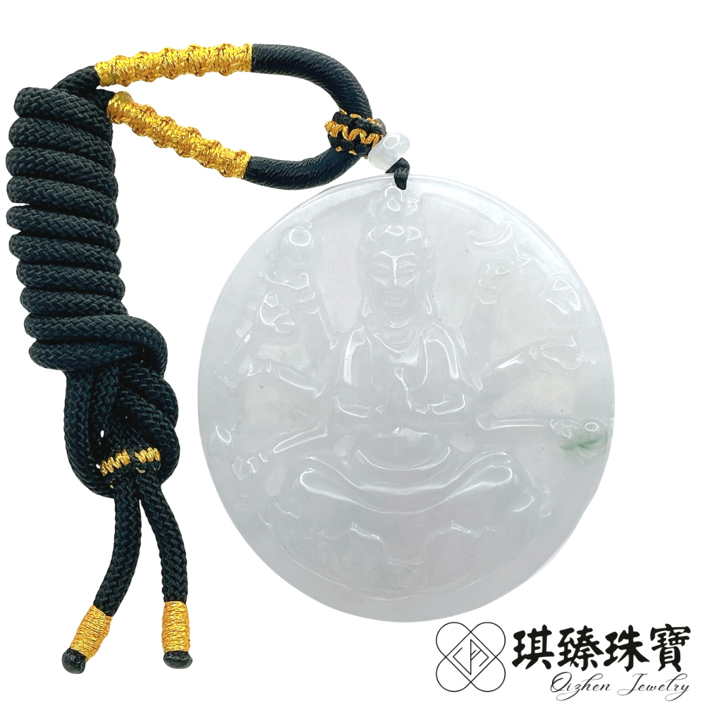 琪臻珠寶 天然A貨翡翠糯冰種飄花千手觀音吊墜(觀世音菩薩_觀音玉墜_翡翠玉石)