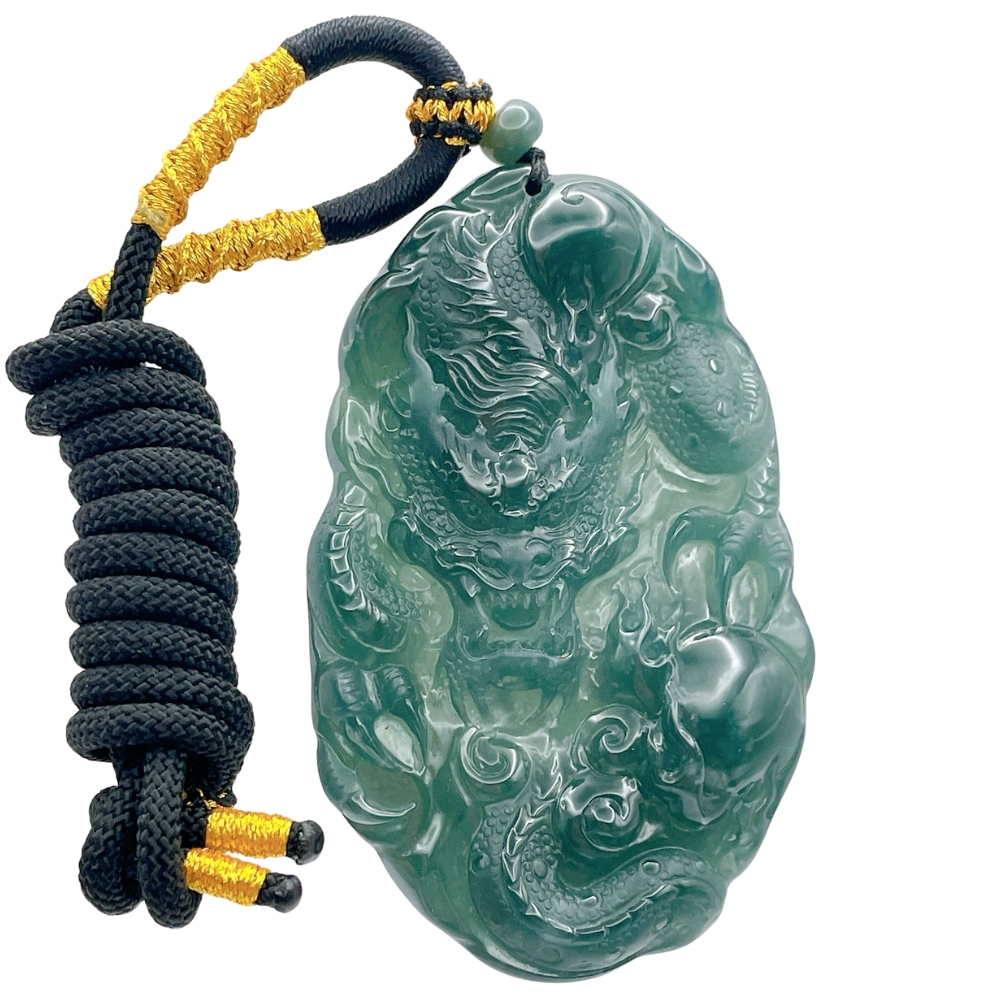 琪臻珠寶天然A貨翡翠糯冰種深藍水龍行天下吊墜(神龍擺尾_老坑綠翡翠