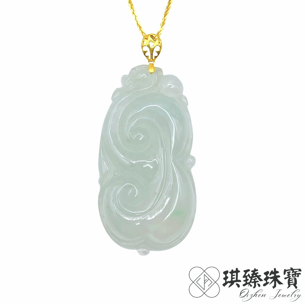 琪臻珠寶 天然A貨翡翠糯冰晴底如意墜子(18K金扣頭 順心如意 招財納福)