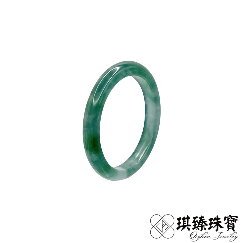 琪臻珠寶 天然A貨翡翠糯冰種藍水飄花細版戒指(內徑14-18mm_細版經典款_賭神戒指)