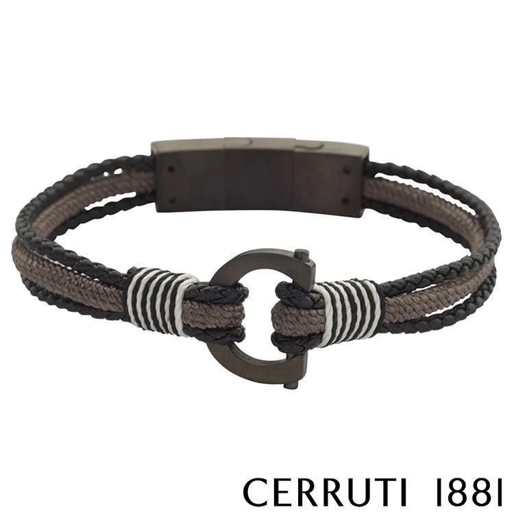 Cerruti 1881 限量2折 經典編織雙繩不銹鋼皮革手環 全新專櫃展示品(CB2103)
