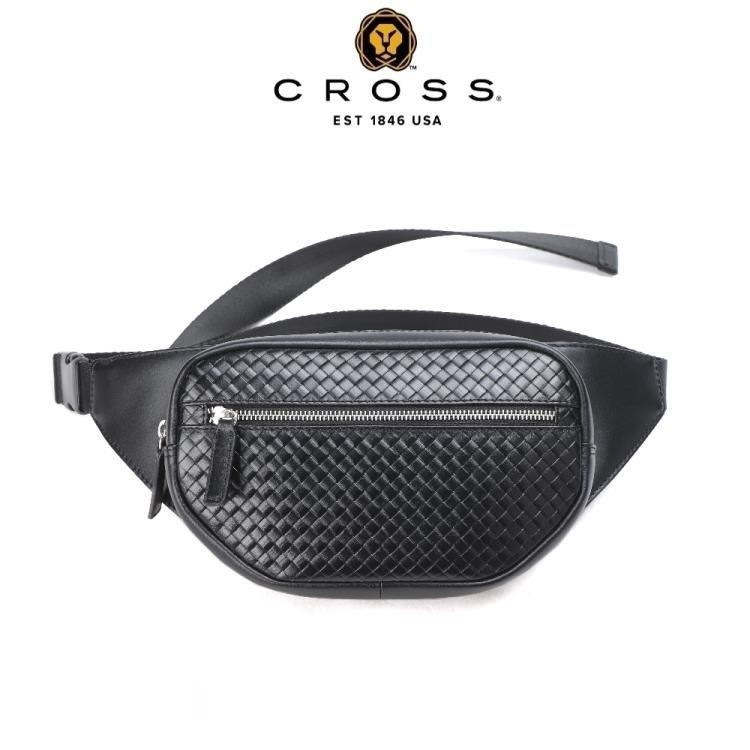 CROSS 高仕 限量1折 頂級小牛皮編織紋胸包 全新專櫃展示品(黑色)