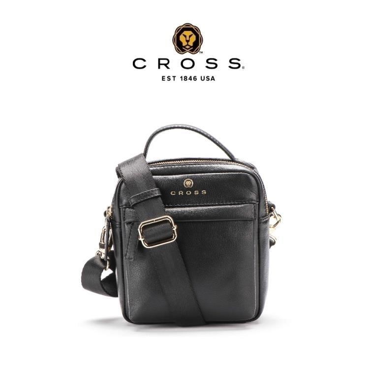 CROSS 高仕 限量1折 頂級小牛皮方形斜背包 希爾系列 全新專櫃展示品(黑色)