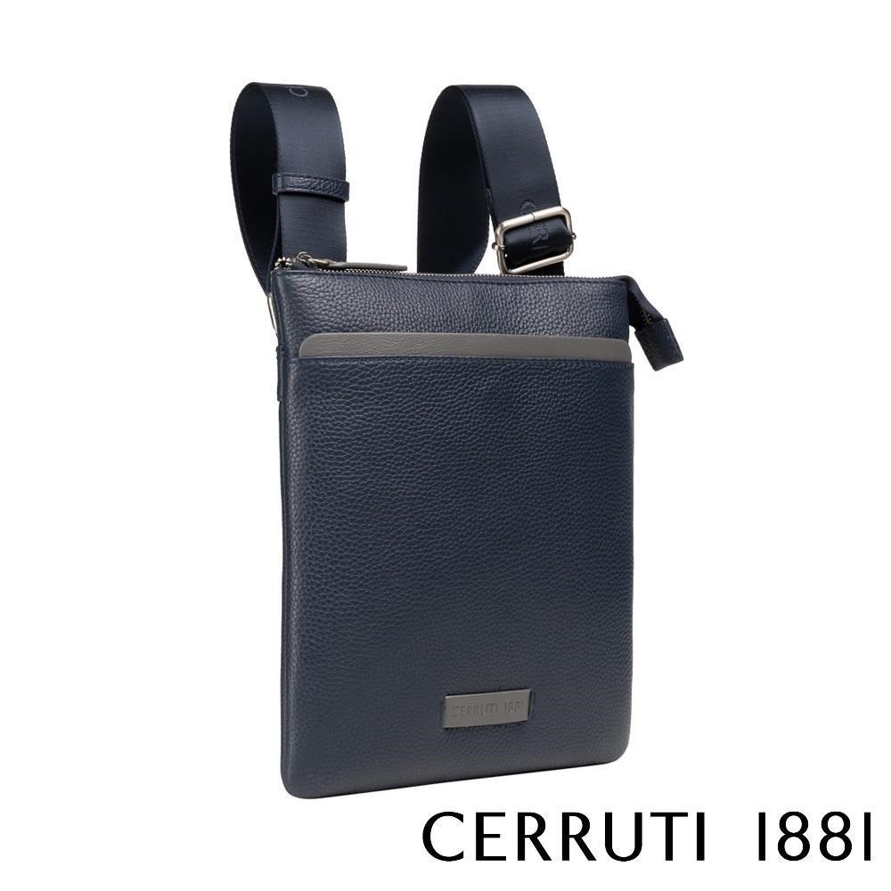 Cerruti 1881 限量2折 頂級小牛皮肩背包斜背包 全新專櫃展示品(深藍色 6022M)