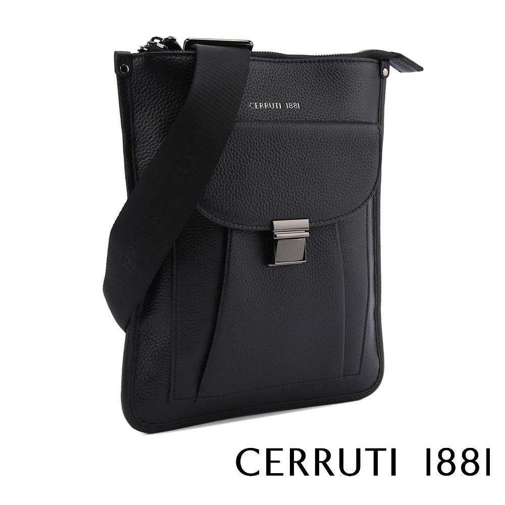 Cerruti 1881 限量2折 頂級小牛皮肩背包斜背包 全新專櫃展示品(黑色 6177M)