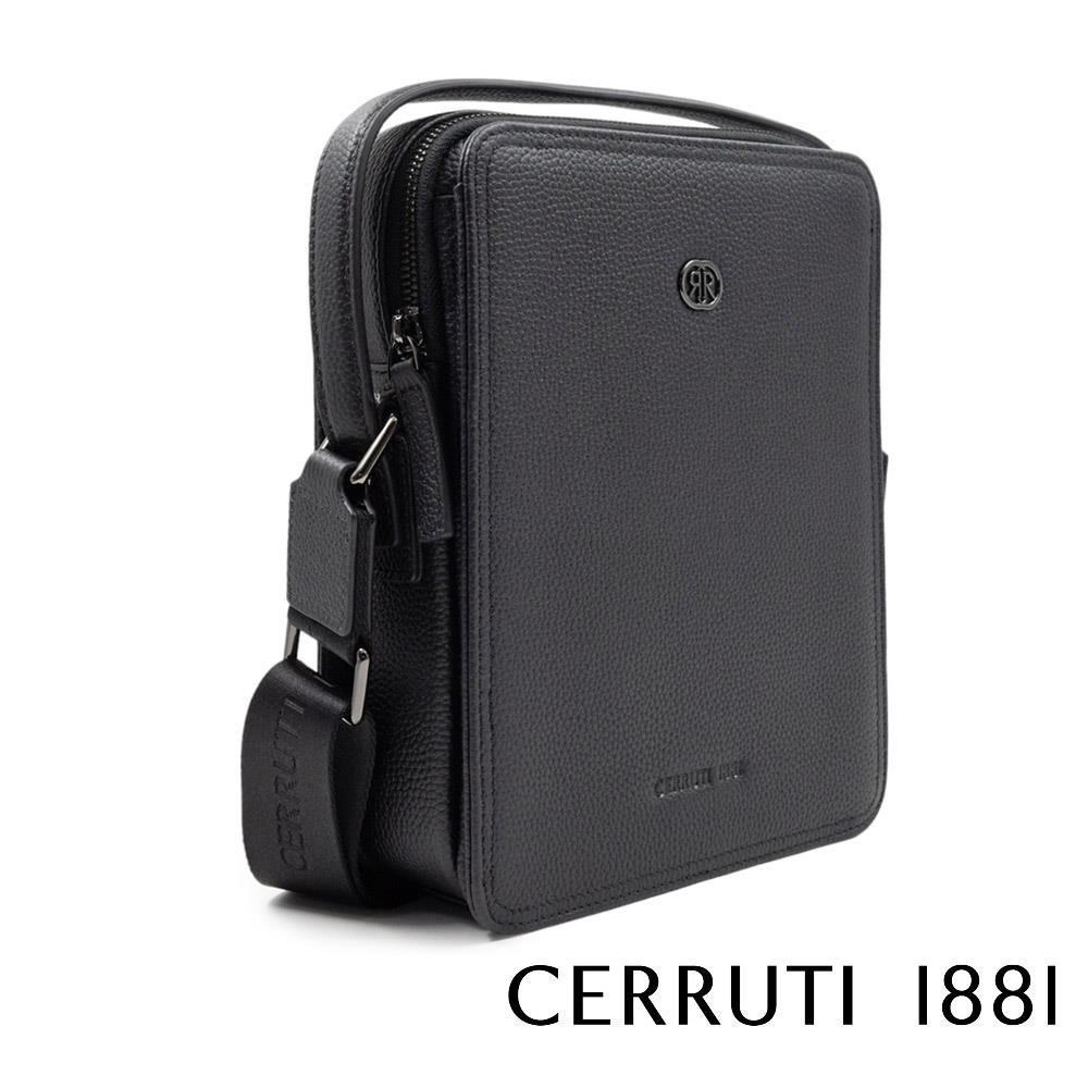Cerruti 1881 限量2折 頂級小牛皮肩背包斜背包 全新專櫃展示品(黑色 6483M)