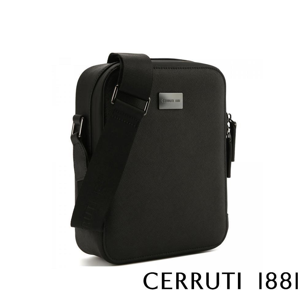 Cerruti 1881 限量2折 頂級小牛皮肩背包斜背包 全新專櫃展示品(黑色 6751M)