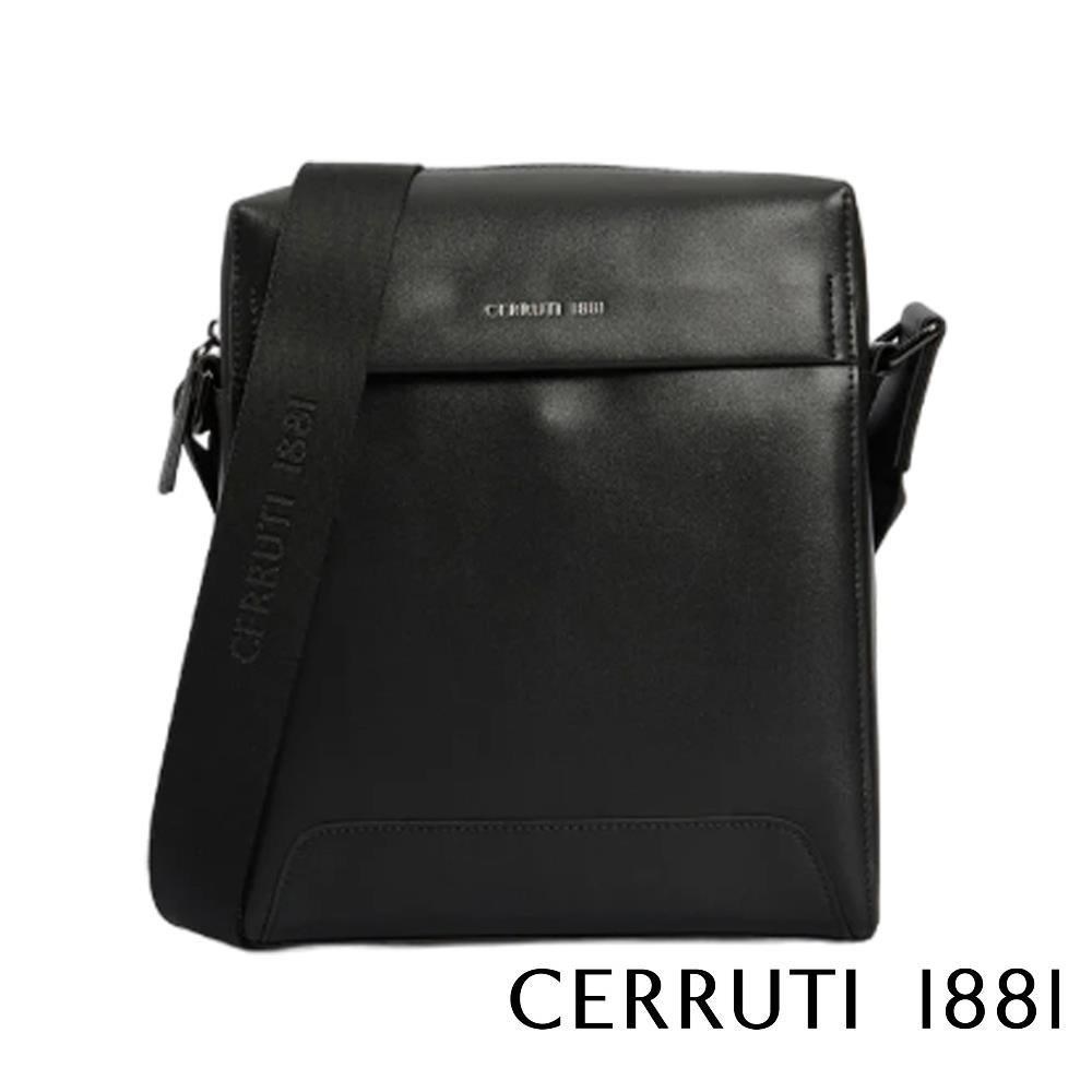 Cerruti 1881 限量2折 頂級小牛皮肩背包斜背包 全新專櫃展示品(黑色 6763M)