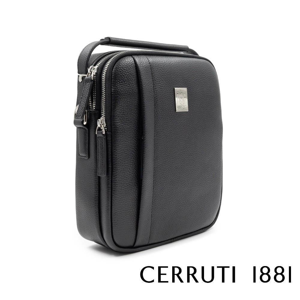 Cerruti 1881 限量2折 頂級小牛皮肩背包斜背包 全新專櫃展示品(黑色 6589M)