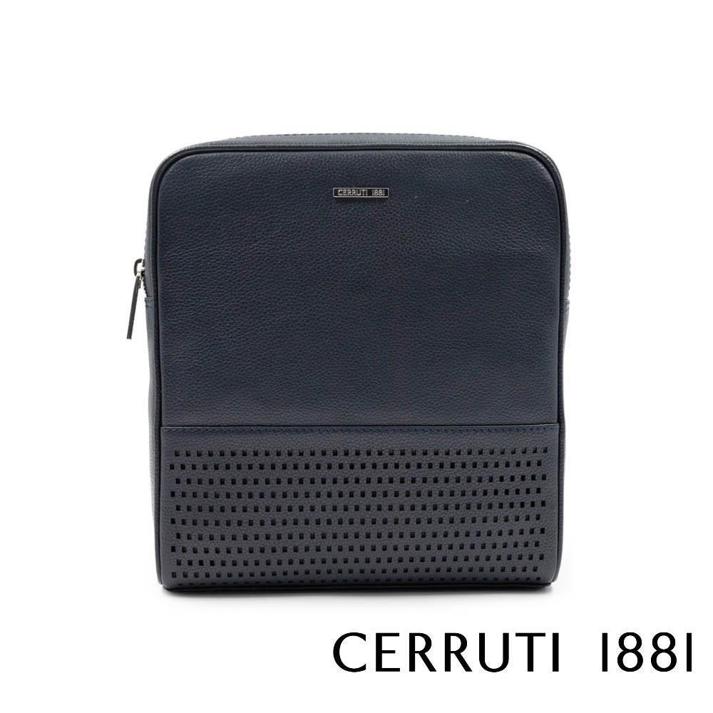 Cerruti 1881 限量2折 頂級小牛皮肩背包斜背包 全新專櫃展示品(黑色 6693M)