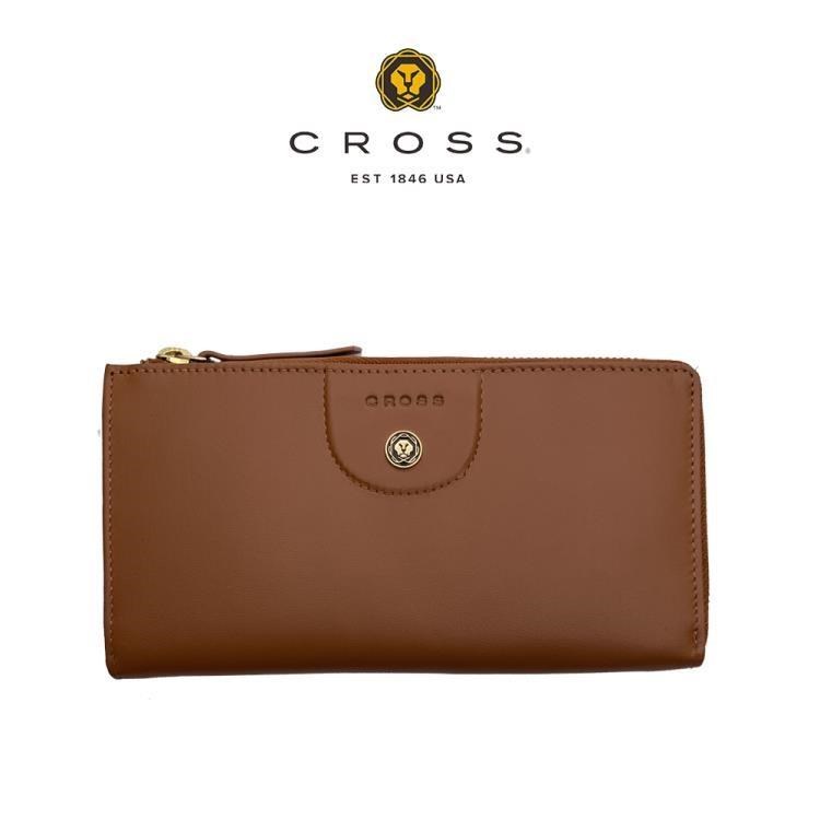 CROSS 高仕 限量1折 頂級小牛皮L形超薄拉鍊長夾 蘇菲系列 全新專櫃展示品 琥珀色