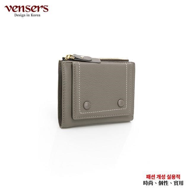 vensers 小牛皮潮流個性皮夾(TC602003杏色短夾)