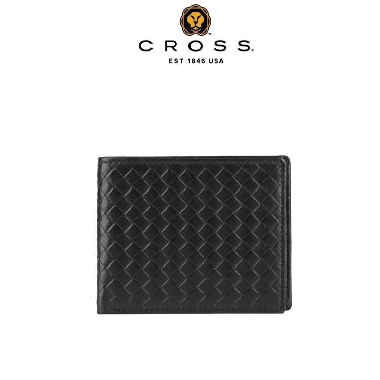 CROSS 高仕 限量2折 頂級小牛皮編織紋8卡皮夾 全新專櫃展示品 黑色