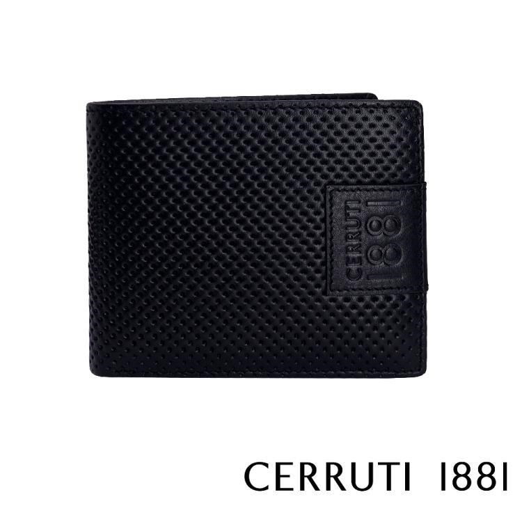 Cerruti 1881 頂級義大利小牛皮6卡短夾 KLAUS系列(黑色 CEPU05538M)