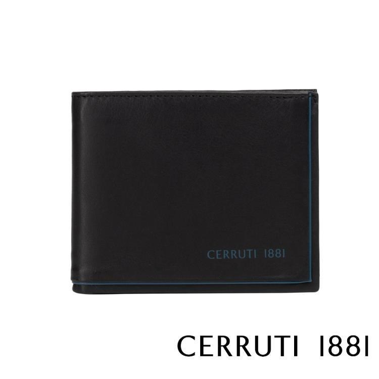 Cerruti 1881 頂級義大利小牛皮4卡零錢袋短夾 ROD系列(黑色 CEPU05420M)
