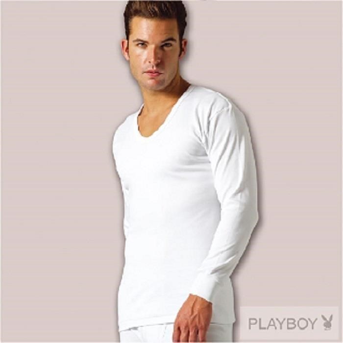 PLAYBOY 2件組 100%時尚純棉U領長袖衛生衣 PB2117B