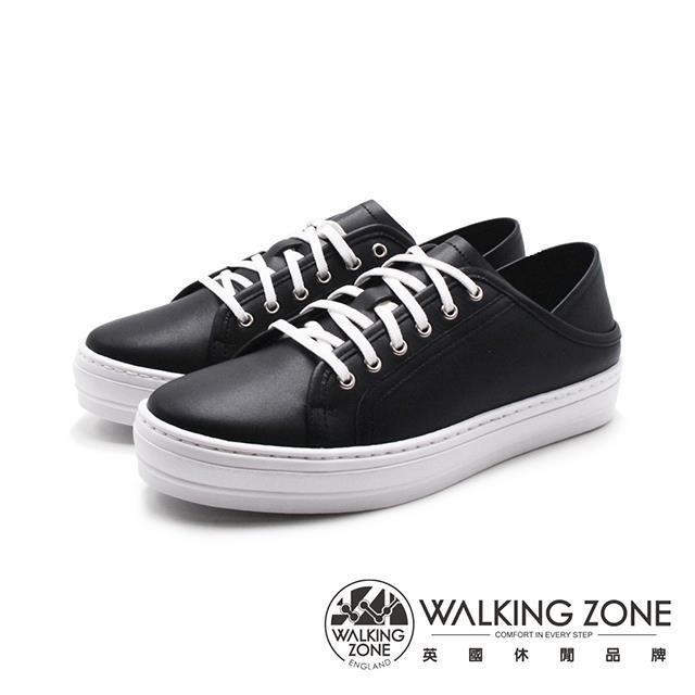 WALKING ZONE (女)全真皮舒適2way厚底小白鞋 女鞋-黑色