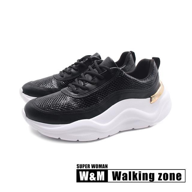 WALKING ZONE (女)輕量EVA綁帶運動休閒鞋 女鞋-黑色