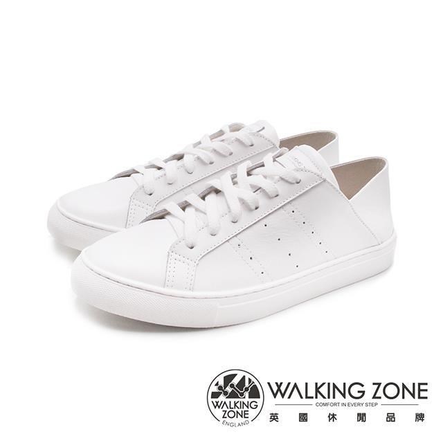 WALKING ZONE (女)經典綁帶平底小白鞋 休閒鞋 女鞋-白