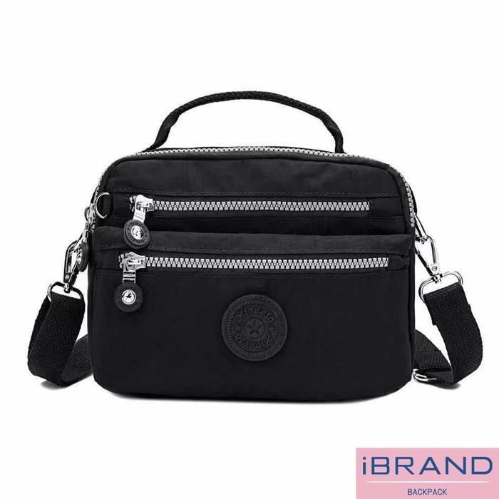 iBrand 輕盈防潑水雙拉鍊手提側斜背包 -黑色 MDS-8642