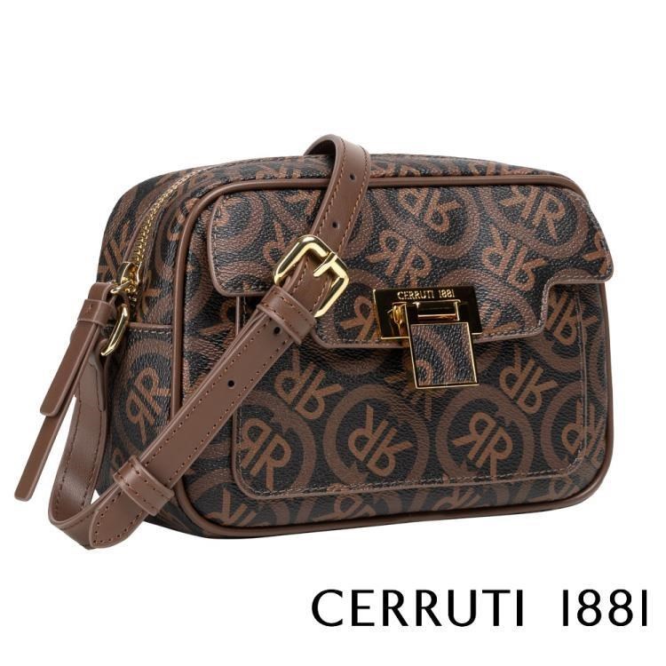 Cerruti 1881 限量2折 頂級義大利皮革肩背包 全新專櫃展示品(咖啡色4669T)