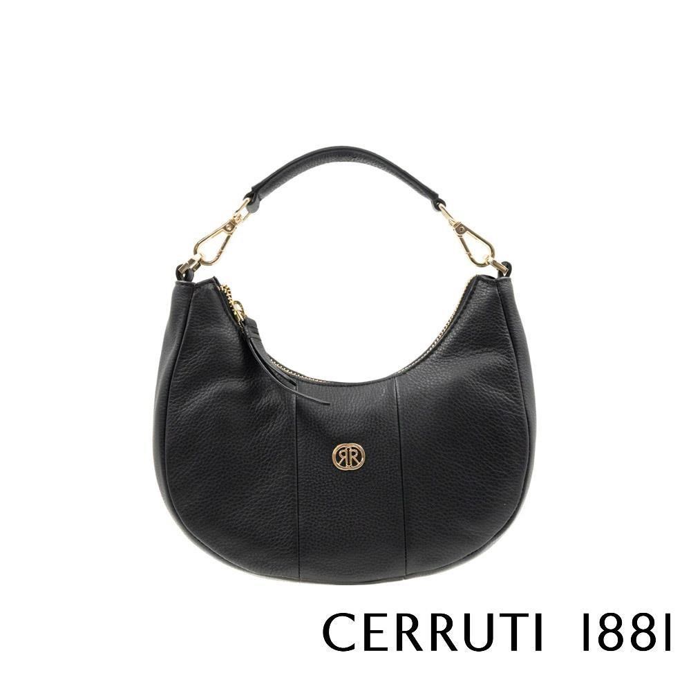 Cerruti 1881 限量2折 頂級小牛皮女用半月包馬鞍包 全新專櫃展示品(黑色 6584M)