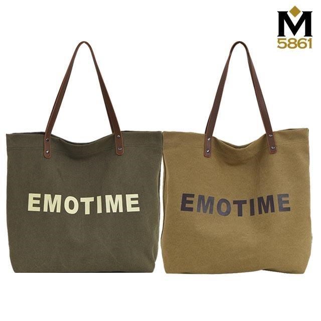 帆布包 純棉 帆布袋 EMOTIME 皮革背帶 肩背 暗扣 多色可選