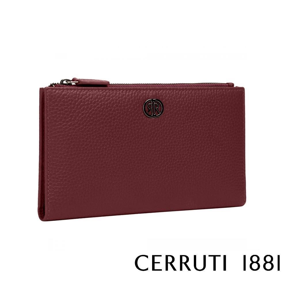 Cerruti 1881 限量2折 頂級小牛皮荔枝紋長夾 全新專櫃展示品 酒紅色 6327G