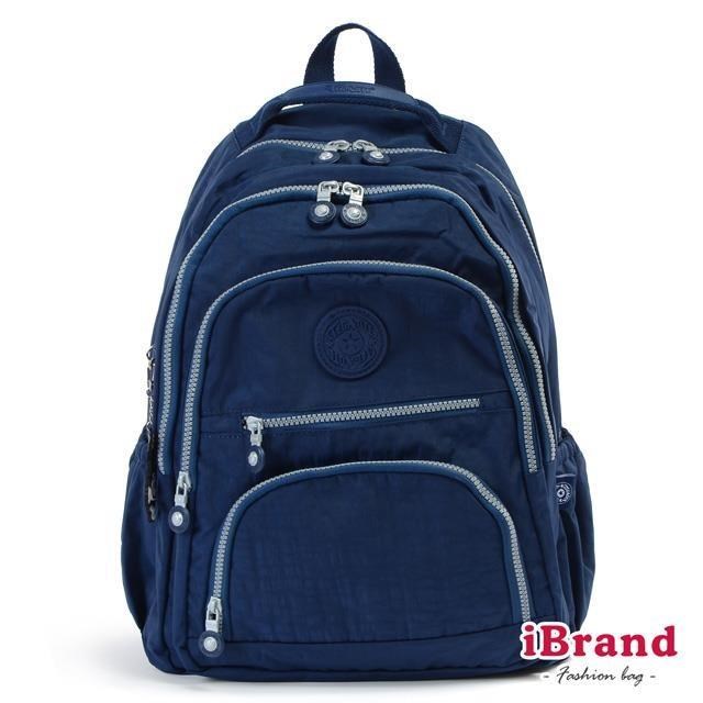 iBrand 百搭簡約素色多層收納後背包-寶藍 TGT-989