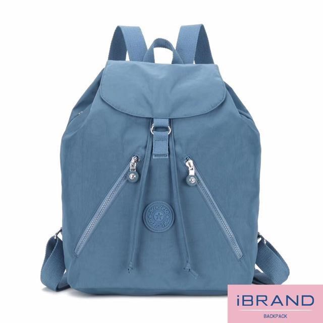 iBrand 輕盈防潑水尼龍束口大容量後背包 -牛仔藍 MDS-8615