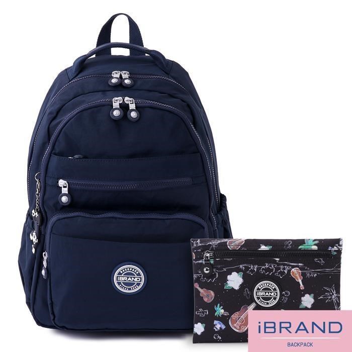 iBrand 經典百搭輕盈多口袋後背包 - 深海藍 TIB-1604