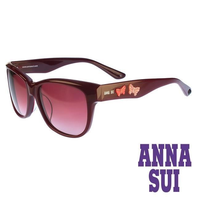 Anna Sui 安娜蘇 【南紡購物中心】 日本 時尚立體浮雕蝴蝶雙飛翼造型太陽眼鏡(棗紅)AS847270
