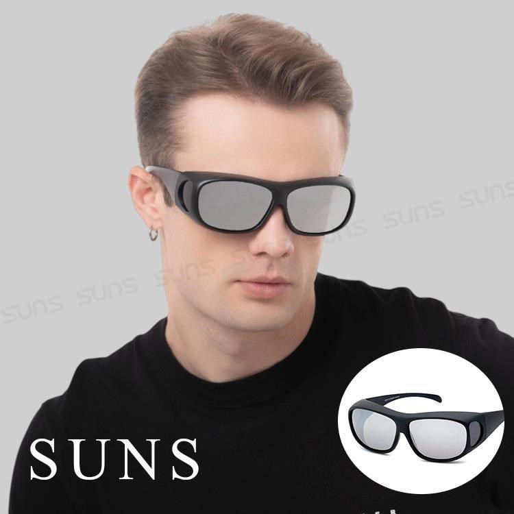 SUNS Polarized偏光墨鏡 水銀鏡面 包覆性大框架 可外掛式套鏡 抗UV400 S006
