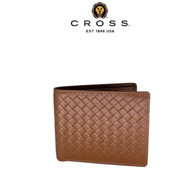 CROSS 高仕 限量2折 頂級小牛皮編織紋4卡1零錢袋短夾 全新專櫃展示品 咖啡色