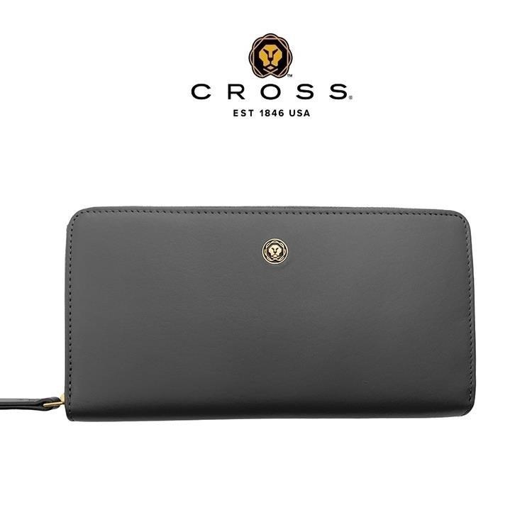 CROSS 高仕 限量1折 頂級小牛皮拉鍊長夾皮夾 維納斯系列 全新專櫃展示品 大灰色