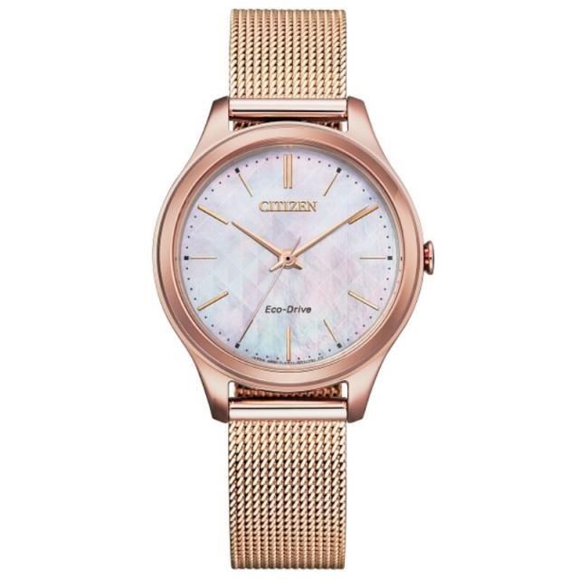 CITIZEN 星辰 LADYS夢中幻影光動能不鏽鋼米蘭錶帯女錶粉紅金EM0508-80Y閃耀推薦