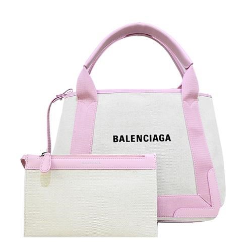 BALENCIAGA 巴黎世家經典NAVY系列帆布牛皮飾邊手提/肩背包(S/粉