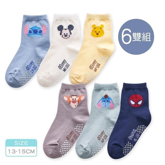 ONEDER 旺達 迪士尼 幼童止滑短襪 蜘蛛人 維尼 米奇 幼童止滑襪 13-15cm-6雙組