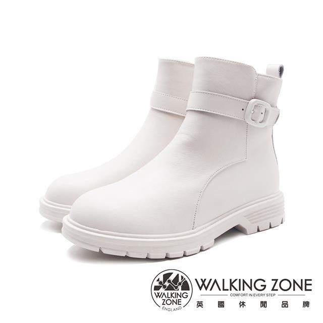 WALKING ZONE 百搭系 金屬釦環繞帶短靴 女靴-白(另有黑)