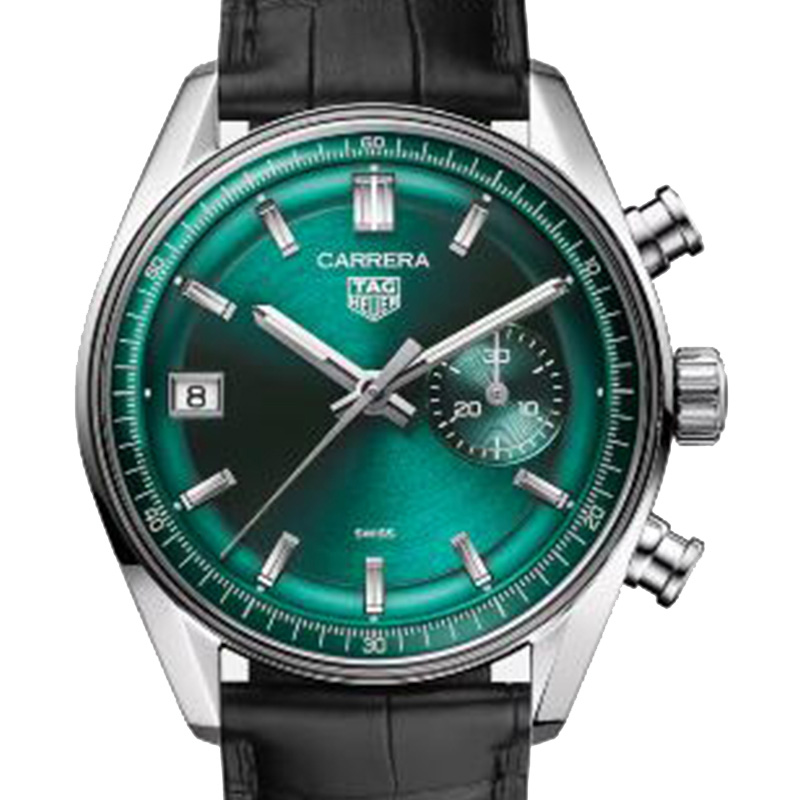 TAG Heuer 豪雅 CARRERA 系列 計時藍綠色皮帶腕表(CBS2211.FC6545)x39mm