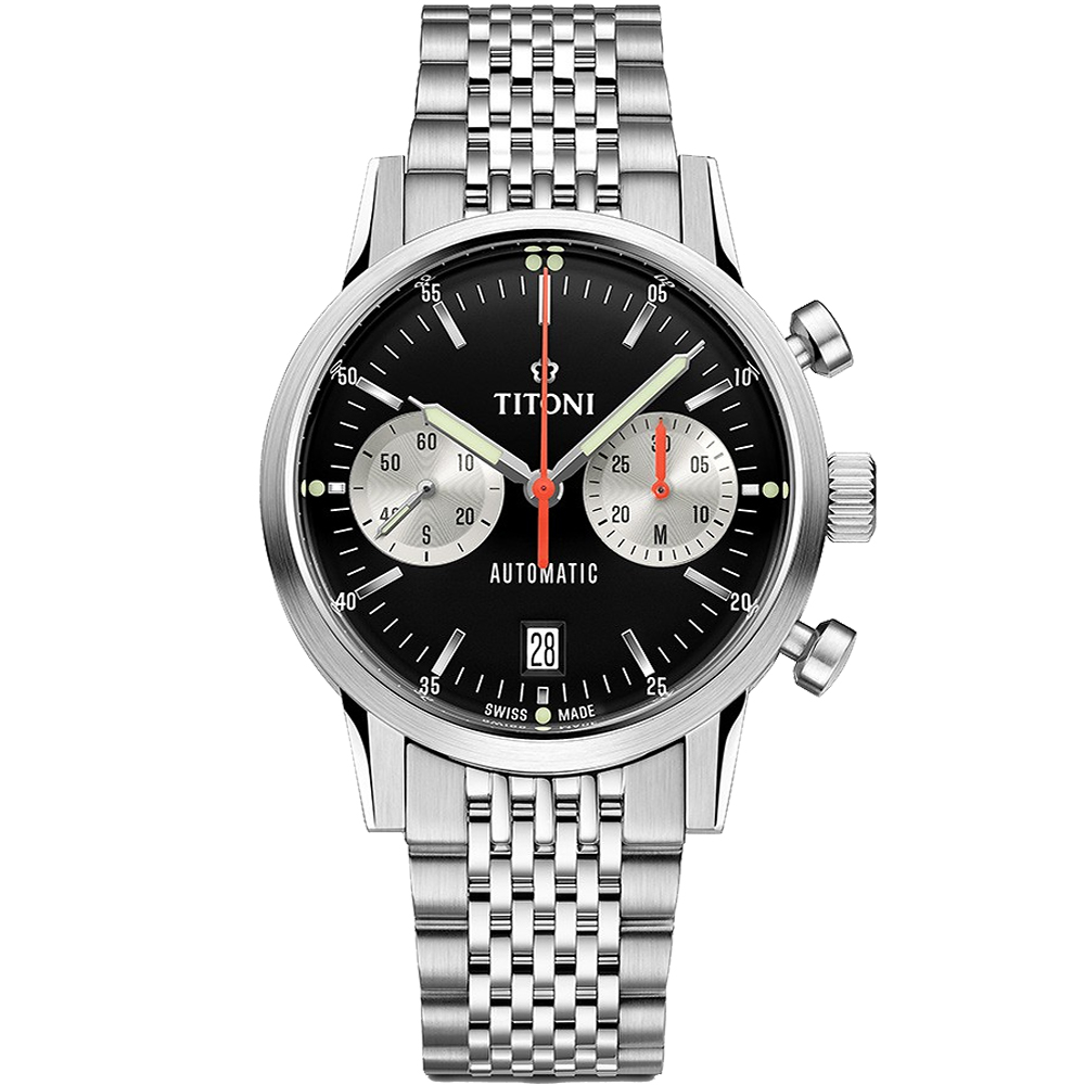 TITONI 梅花錶 傳承系列 CAFE RACER 熊貓錶 計時機械錶 94020 S-681